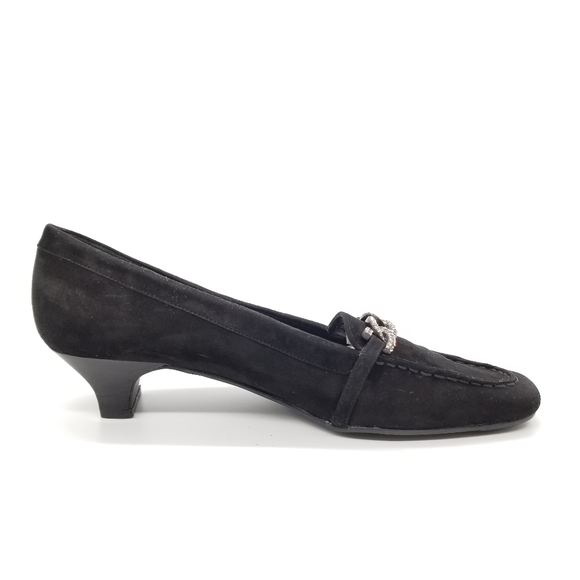 Van Eli Suede Kitten Heel Loafer Chain Sz 9 Narrow - Picture 5 of 8